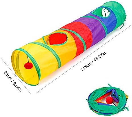 32Pcs Cat Toys Kitten Interactive Pet Toys Assortments, Foldable Rainbow Tunnel, Cat Feather Teaser Wand Interactive Feather Toy Fluffy Mouse Crinkle Balls Bell Play for Cat Puppy Kitty Kitten(2 way)