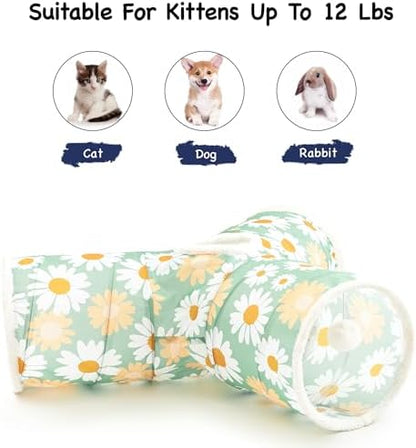 Tempcore Cat Tunnel, 3-Way Collapsible Toy for Indoor Cats, Daisy Green