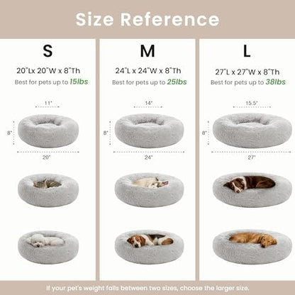 Love's cabin Calming Cat Bed for Indoor Cats, Anti-Anxiety Donut Round Dog Bed, Fluffy Faux Fur Washable Pet Bed for Small Medium Dogs and Cats, Grey, 20in