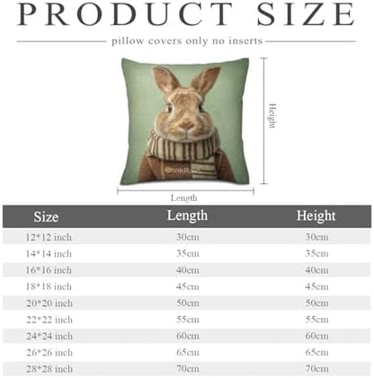 InkRain Winter Animal Cute Rabbit Pillow Cover 24x24 Inch Set of 2 Home Decor Decorative Cotton Linen Illustration Pillowcases for Living Room House Sofa