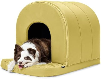 PELZIN Orthopedic Dog Bed House - Outdoor Waterproof Dog Tent with Washable Removable Cover - Durable Indoor Pet Cave Bed for Large Breeds & Fits 36-Inch Crate - 35"x22", Moonstone