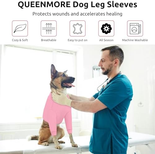 Queenmore Recovery Sleeve for Dogs Front Leg, Dog Recovery Sleeves, Dog Surgical Recovery Suit Female, Pet Elbow Protector Cone Collar Alternatives, Pink, XS