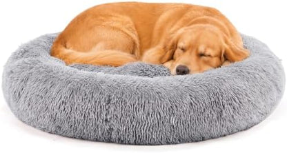 DUMOS 37.4 Inch XL Donut Dog Bed for Indoor Use, Fluffy Faux Fur Plush