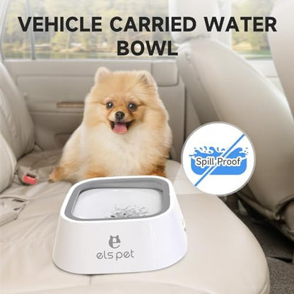 ELS PET White 35oz 1L No Spill Dog Cat Bowl Anti Slip Travel Dispenser
