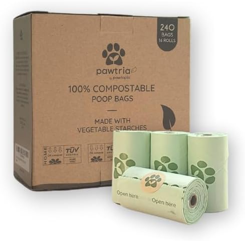 Pawtria Home Compostable Dog Poop Bag Rolls, 240 Bags, 16 Rolls