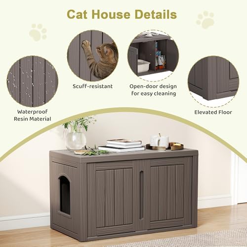 Cat Litter Box Enclosure, Hidden Enclosed Litter Box Furniture with Adjustable Partition, Multi-Functional Outdoor Cat House, Side Table, Easy to Clean, Dark Grey