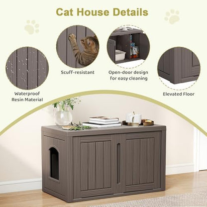 Cat Litter Box Enclosure, Hidden Enclosed Litter Box Furniture with Adjustable Partition, Multi-Functional Outdoor Cat House, Side Table, Easy to Clean, Dark Grey