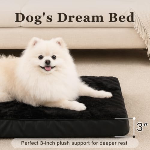 NUPIDA Waterproof Large Dog Bed for Crate with Washable Cover, 35x22, Black