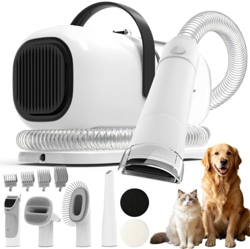 Dog Grooming Kit with Vacuum, 12000Pa Pet Electric Clipper & Cleaning Brush