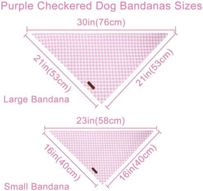 Purple Pink Checkered Dog Bandana, Spring Summer Plaid Puppy Bandana for Girl Female Dogs, Soft Cotton Pet Triangle Bid Scarf Kerchief for Girl Boy Dogs or Cats