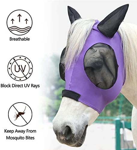 Stretchy Horse Fly Mask with Ears, Large Eye Space Violet Full