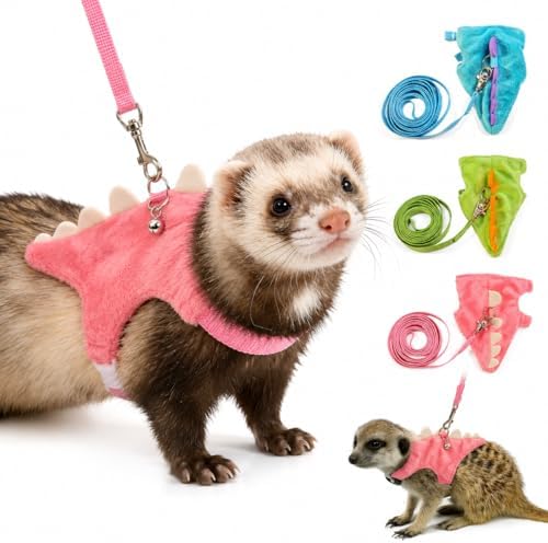 Small Animal Harness and Leash Set, Adjustable Escape Proof Ferret Harness Vest for Adult Ferret, Meerkat, King Squirrel & Fancy Rat, Soft Comfortable Pet Walking Harness with Leash