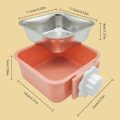 Pet Hanging Bowl for Crates, 2 in 1 Small Dog Bowl Puppy Removable Stainless Rabbit Cat Feeder Food Water Bowls for Puppy Cat Bird Rabbit Hamster Guinea Pig Ferret Small Animals