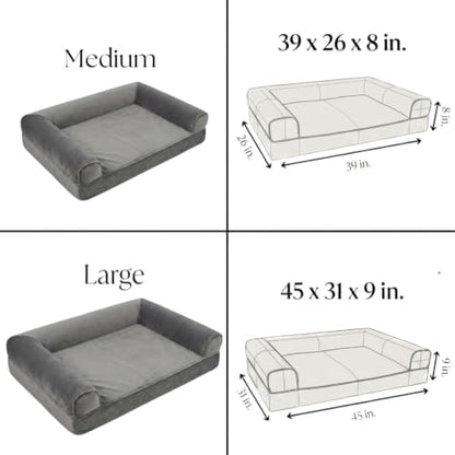 Orthopedic Dog Bed for Medium & Large Dogs – Sofa-Style Memory Foam Dog Bed with Odor Control Foam, Washable Cover, Waterproof Liner & Bolstered Sides (Gray, Large)