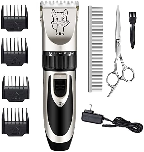 Highdas Dog Clippers for Grooming Low Noise, Cordless Electric Dog Grooming Kit Clippers Rechargeable, Quiet Dog Shaver, Pet Hair Trimmer Kit for Dogs & Cats (Silver)