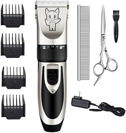 Highdas Dog Clippers for Grooming Low Noise, Cordless Electric Dog Grooming Kit Clippers Rechargeable, Quiet Dog Shaver, Pet Hair Trimmer Kit for Dogs & Cats (Silver)