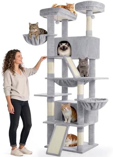ABCPET 82" Tall Heavy-Duty Multi-Level Large Cat Tree Tower, Light Grey
