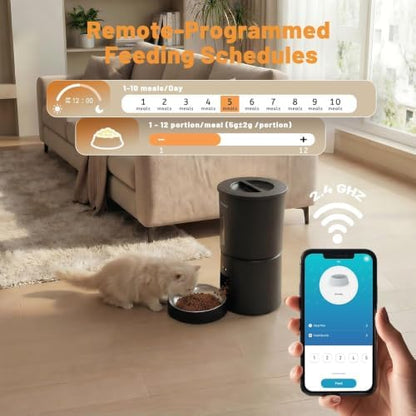 4.2L Automatic Cat Feeder,2.4G WiFi Timed Auto Cat Food Dispenser with 10s Voice Recorder,Dual Power Supply,4.2L Auto Cats Feeder(Black,Single Bowl)