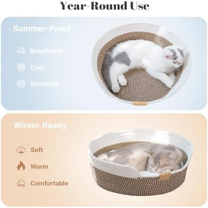 CHEERHOME PETS Handwoven Cat Basket Bed Cooling for Indoor Cat with Cushion