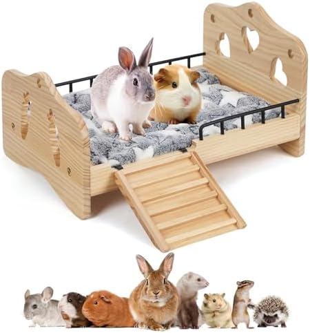 Wooden Bunny Bed 2 in 1 Rabbit Guinea Pig Bed Small Animal Bed with Stairs