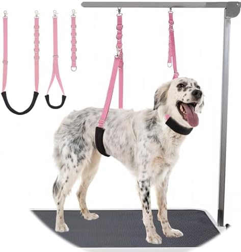 Dog Grooming Belly Strap - 3PCS Grooming Restraint Set Adjustable Belly Band Loops Strap with Padded Support & Loop Extension Straps Pet Grooming Harness Kit for Dogs (Light Pink)