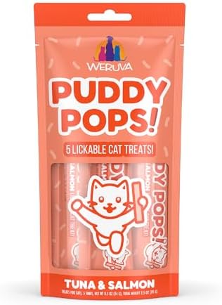 Weruva Puddy Pops, Tuna and Salmon Lickable Cat Treats, 0.5oz Tube, Pack of 5