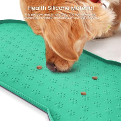PWTAA Dog Food Mat Anti-Slip Silicone Dog Bowl Mat Thicker Pet Placemat Waterproof Cat Feeder Pad with Raised Edge Puppy Kitten Feeding Mats Suitable Small Medium-Sized Dogs Cats Eating Tray - 2PCS