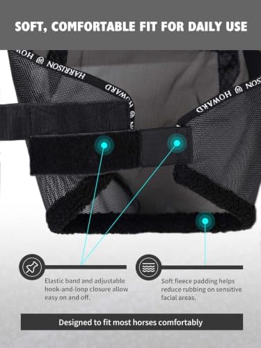 Harrison Howard Reinforced Horse Fly Mask with Mirror PVC Brow Support, Enhanced Eye Space, UV Protection Black L