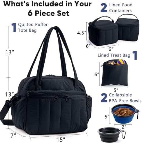 Dog Travel Bag for Supplies, Airline Approved Pet Travel Organizer with 2 Food Containers & Collapsible Bowls, Large Capacity Dogs Tote Bag for Weekend, Stylish Dog Mom Gift for Pet Lovers