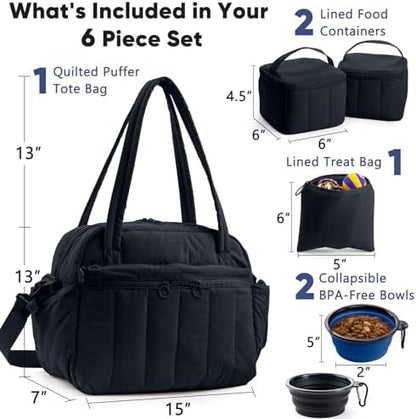 Dog Travel Bag for Supplies, Airline Approved Pet Travel Organizer with 2 Food Containers & Collapsible Bowls, Large Capacity Dogs Tote Bag for Weekend, Stylish Dog Mom Gift for Pet Lovers