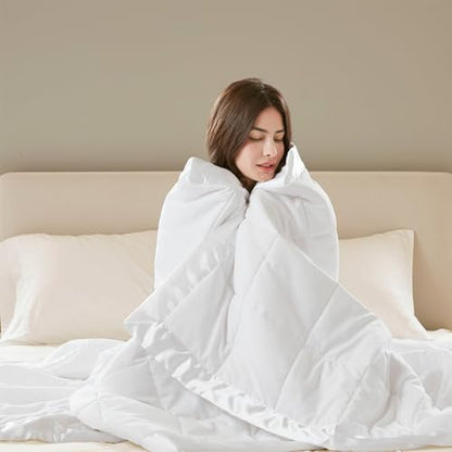 Madison Park Down Alternative Twin Size Blanket for Bed, Satin Trim, White