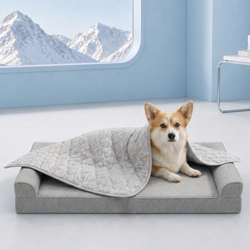 Cozy Bliss Deluxe Leakproof Cooling Blanket for Small Dogs Q-Max 0.5, Soft & Durable Washable Pet Cooling Mat for Hot Weather, Livingroom, Pet Throw & Couch Protector for Cats, Silver Grey, 25"x35"