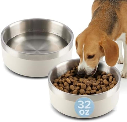 PETMAKER Stainless Steel Dog Bowls, Cream, Set of 2, 32oz/4 Cups