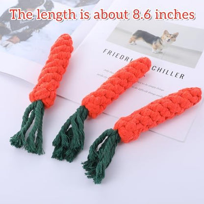 3 Pcs Dog Toy Carrot, Cotton Woven Puppy Teething Rope Toys for Dogs Cats Safe Braided Rabbit Toys Dental Cleaning Chew Toy for Small Pets Aggressive Chewers Entertainment & Interaction