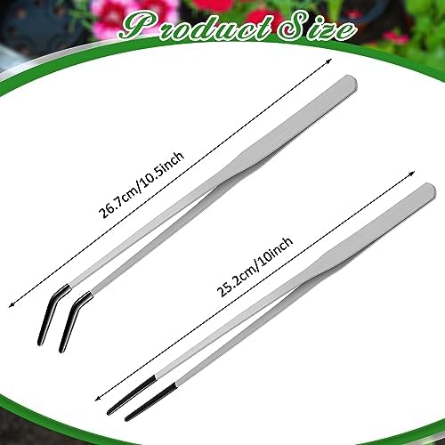 Lasnten 2 Pcs Reptile Feeding Tongs, 10 Inch &10.5 Inch, Long, Silver