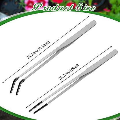 Lasnten 2 Pcs Reptile Feeding Tongs, 10 Inch &10.5 Inch, Long, Silver