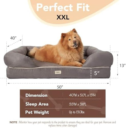 Friends Forever Orthopedic Dog Bed, Memory Foam Pet Sofa, Calming Dog Couch, Water Resistant Pet Bed, Washable Cover, Non-Slip Bottom, Chester, Grey, 50" x 40" x 13"