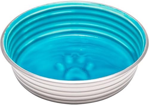 Loving Pets - Le BOL Dog Food Water Bowl Enamel Ceramic Bowl No Tip Stainless Steel Pet Bowl No Skid Spill Proof (Extra Small, Seine Blue)