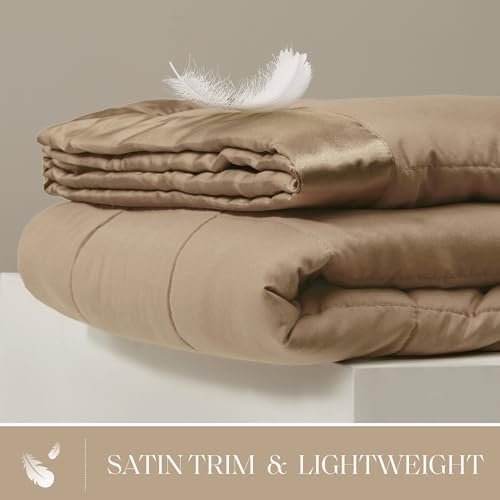 Madison Park Down Alternative King Size Blanket for Bed, Satin Trim, Brown