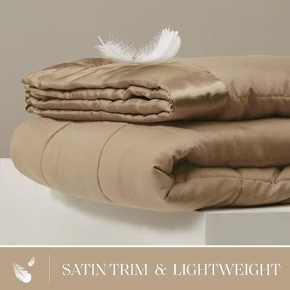 Madison Park Down Alternative Twin Size Blanket for Bed, Satin Trim, Brown