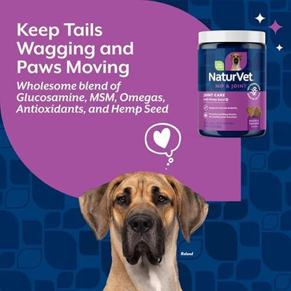 NaturVet Hip & Joint Care with Hemp Seed Supplement for Dogs, 120ct