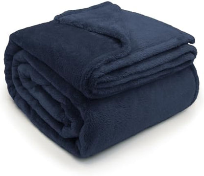 DEZ FURNISHINGS Ultra Soft Plush Fleece Throw Blanket, Double Sided Cozy Thick Warm Blanket for Sofa & Bed, King (108" x 90"), Navy Blue