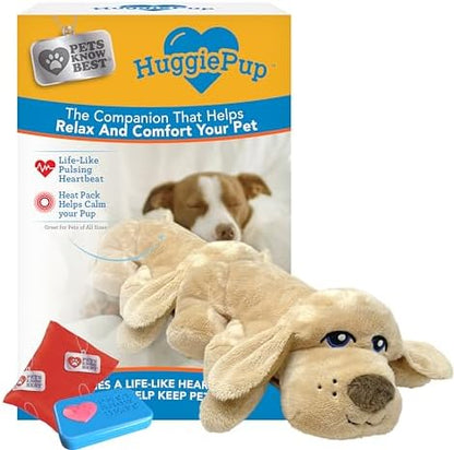 HuggiePup by Pets | Comfort Companion with Heartbeat Sleep Aide for Dogs & Puppies, Heating for Calming Relief Day or Night, Crate & Behavioral Training Essential Breeds | Golden