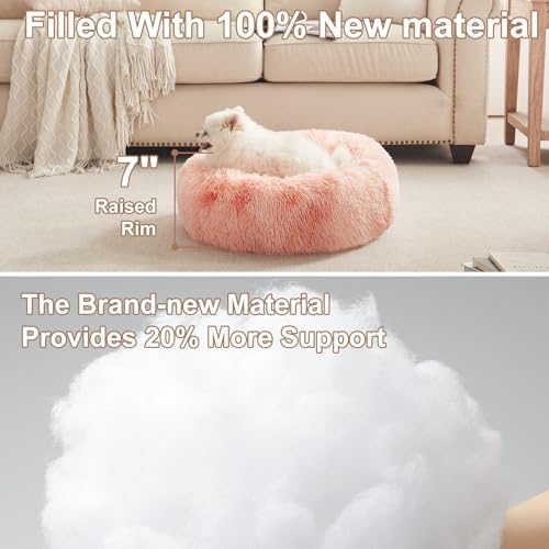 23 in Faux Fur Fluffy Donut Dog Bed for Small Dogs,Tie-dye Pink