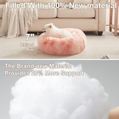 23 in Faux Fur Fluffy Donut Dog Bed for Small Dogs,Tie-dye Pink