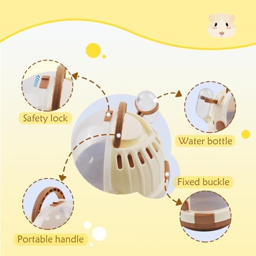Hamster Carrier Cage Portable Cages Small Animals Carry Travel Case with Water Bottle Plastic Breathable Guinea Pig Outgoing Cage for Dwarf Hamster Ferret Chinchillas Hedgehog (Brown)