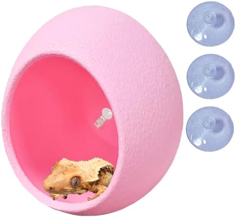 Woyrise Reptile Hide Cave Plastic Egg Shape Hideout, Gecko Hide with Strong Suction Cups Climbing Toys Reptile Shelter Sleeping Cave for Arboreal Reptiles, Frogs, Spiders Terrarium Decor - Pink