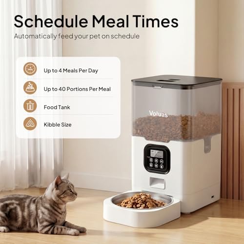 VOLUAS Automatic Cat Feeder, 6L Timed Dry Food Dispenser for Cats & Dogs