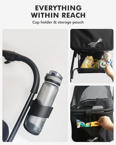 4 Wheels Pet Stroller, Dog Stroller for Small/Medium Dogs and Cats up to 33 lbs, One-Click Fold & Draggable, Removable Carrier, Zipperless Entry, Mesh Windows, Black