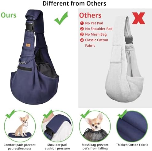 CUBY Adjustable Dog Cat Sling Carrier with Padded Hard Bottom Pet Carrier Sling Soft Carrying Puppy Bag for Small Dogs Cats Outdoor Travel(Blue Senior)